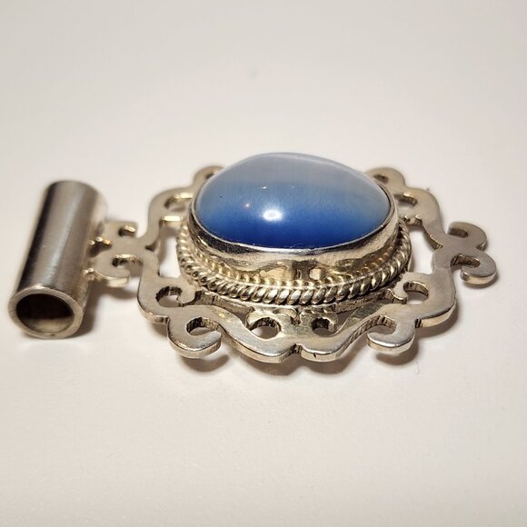 Vintage 925 Sterling Silver Large Cat's Eye Glass Pendant - Picture 4 of 7